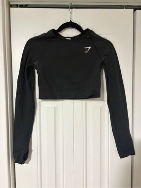 Gymshark Black Long-Sleeve Cropped Performance Top